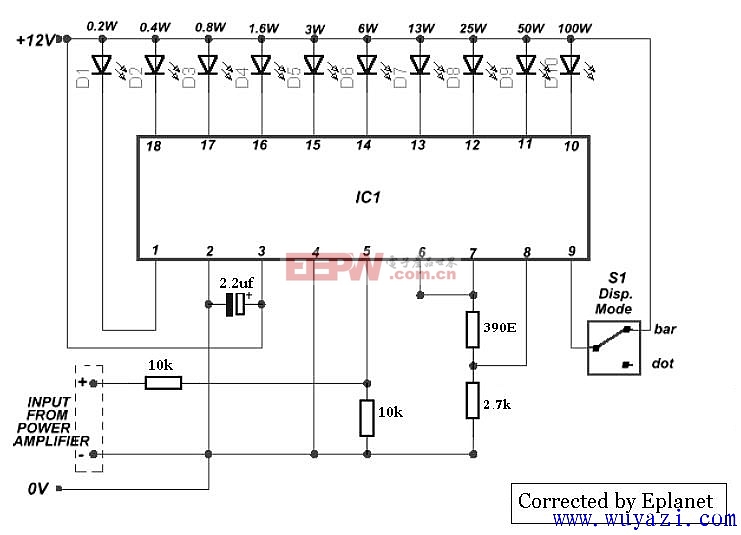 LM3915组成的音量电平指示器电路图